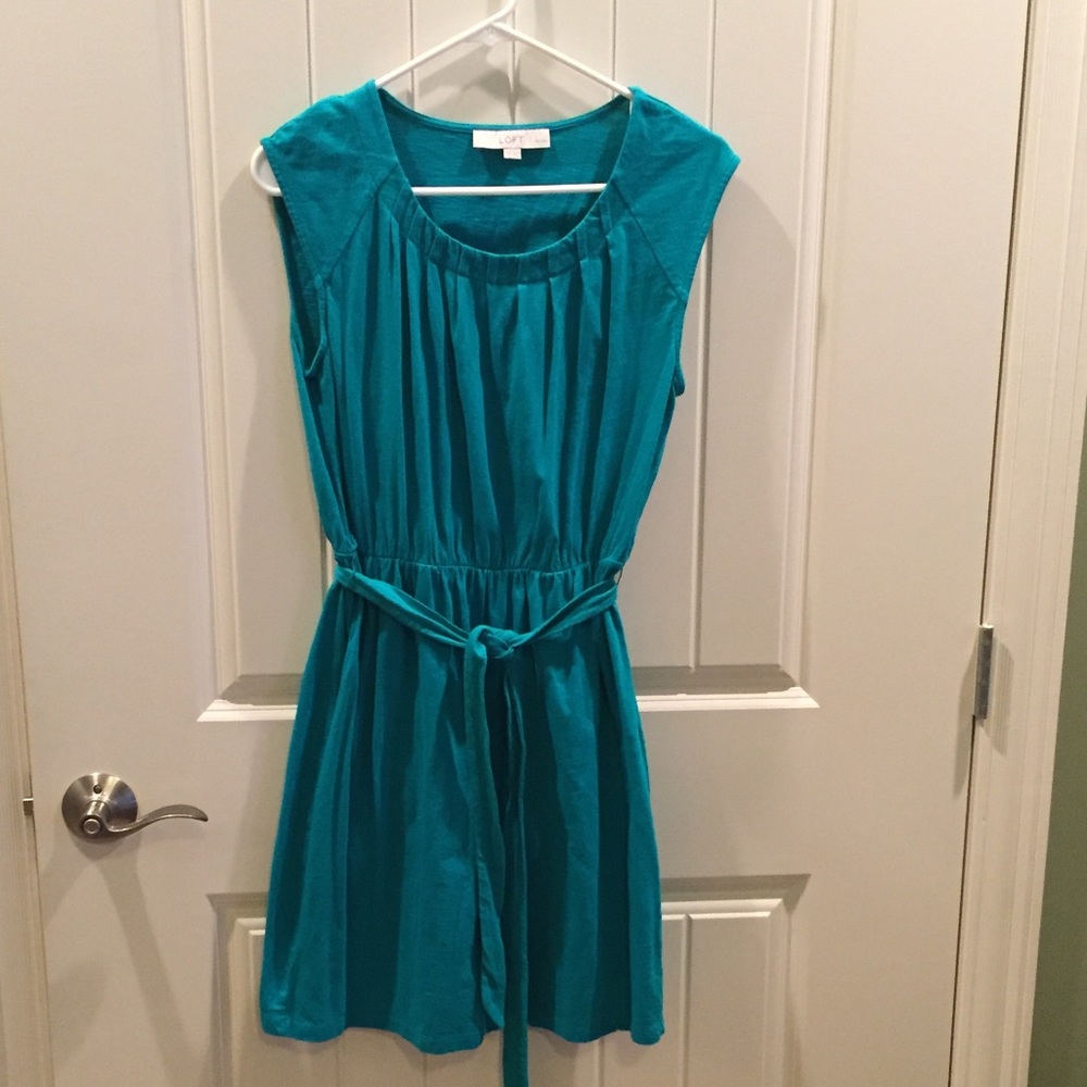 Loft PM teal dress with tie belt